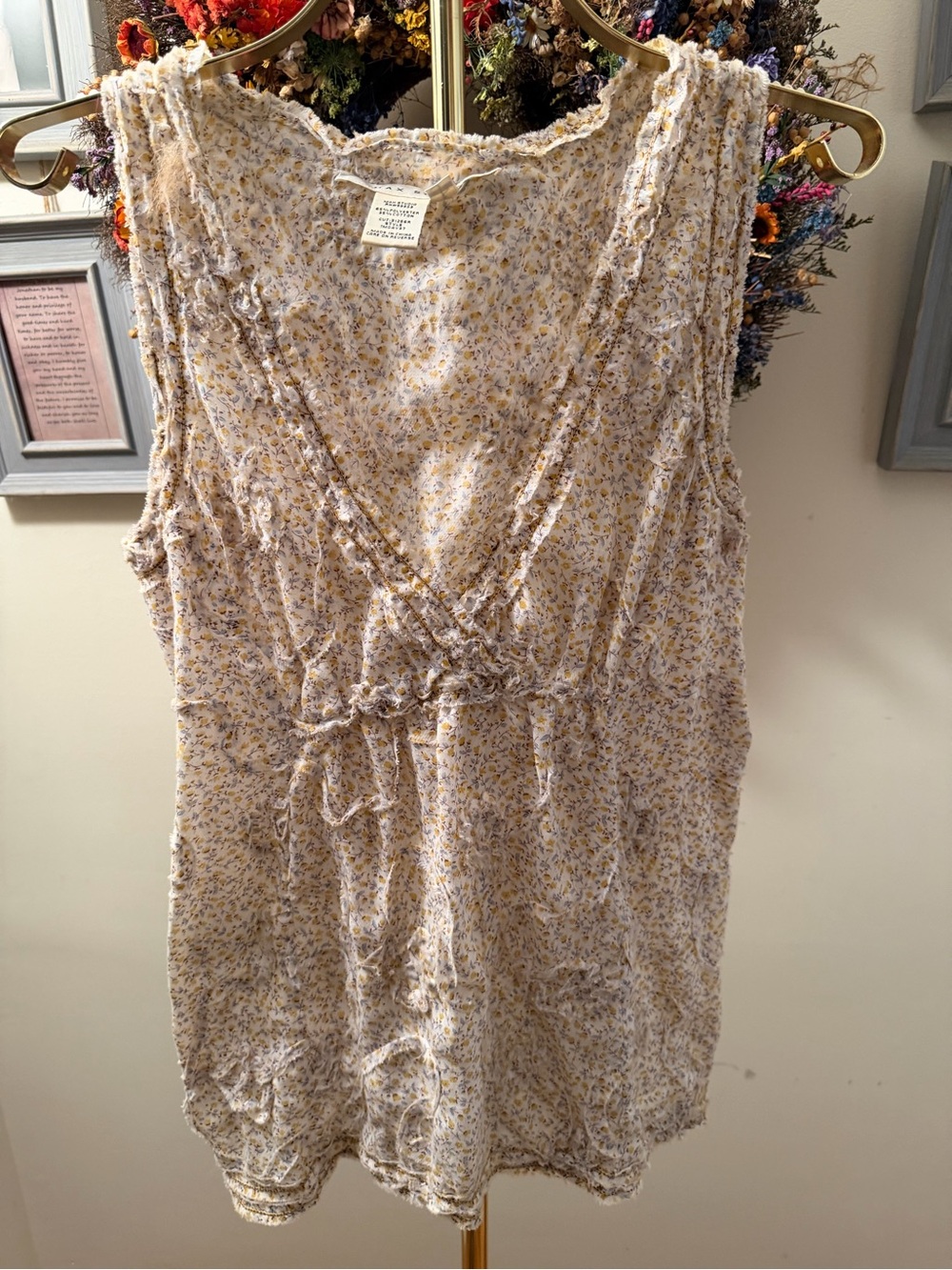 Max Studio Sleeveless Floral Wrap-Front Dress — Cream with Yellow Floral
